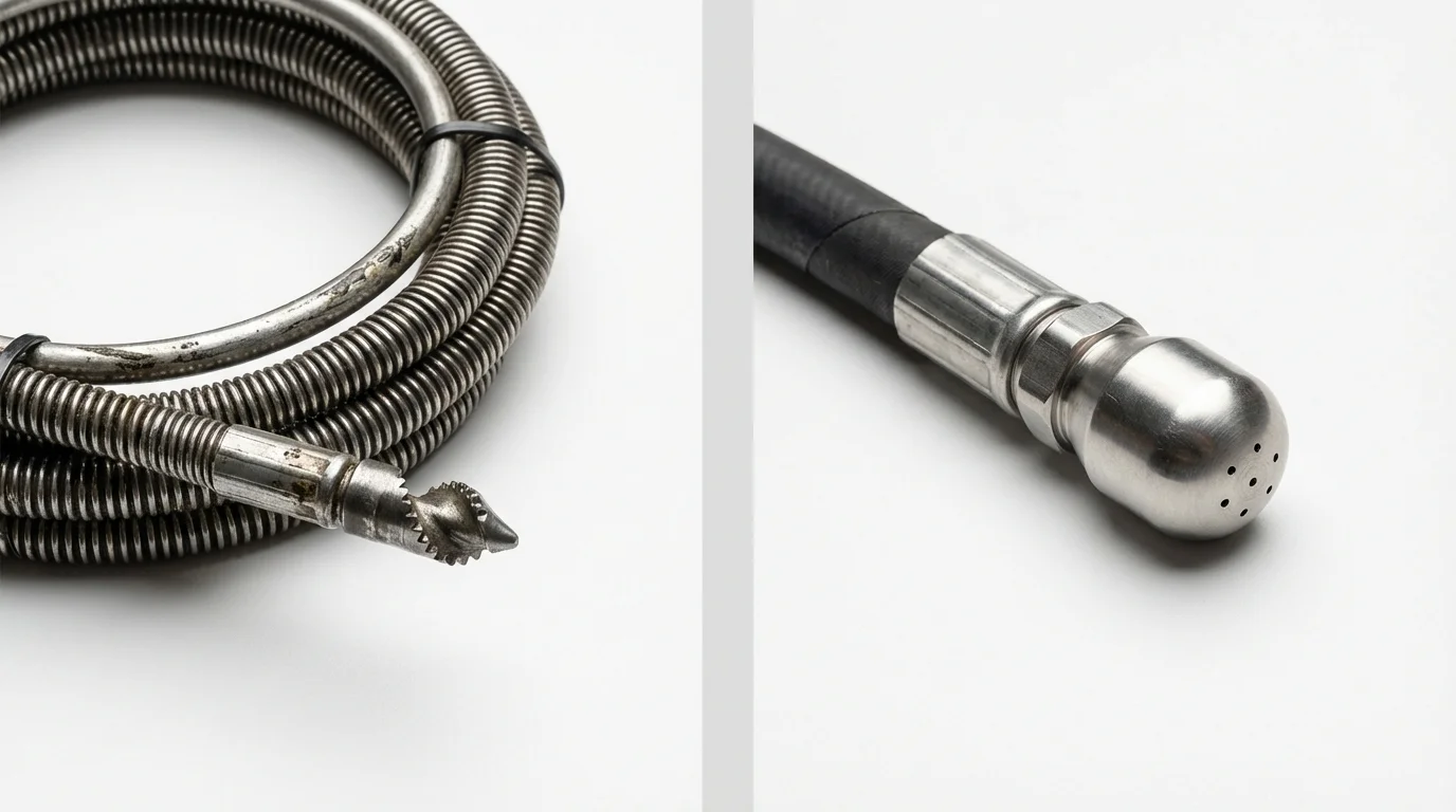 Drain snake cable and hydro jetting nozzle used for drain cleaning in Libertyville, IL