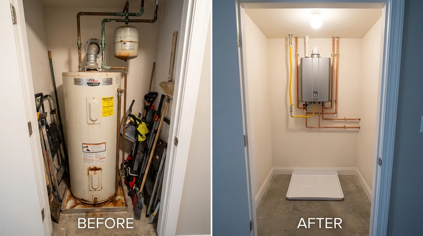 Tank water heater versus wall-mounted tankless unit comparison for Libertyville, IL homeowners