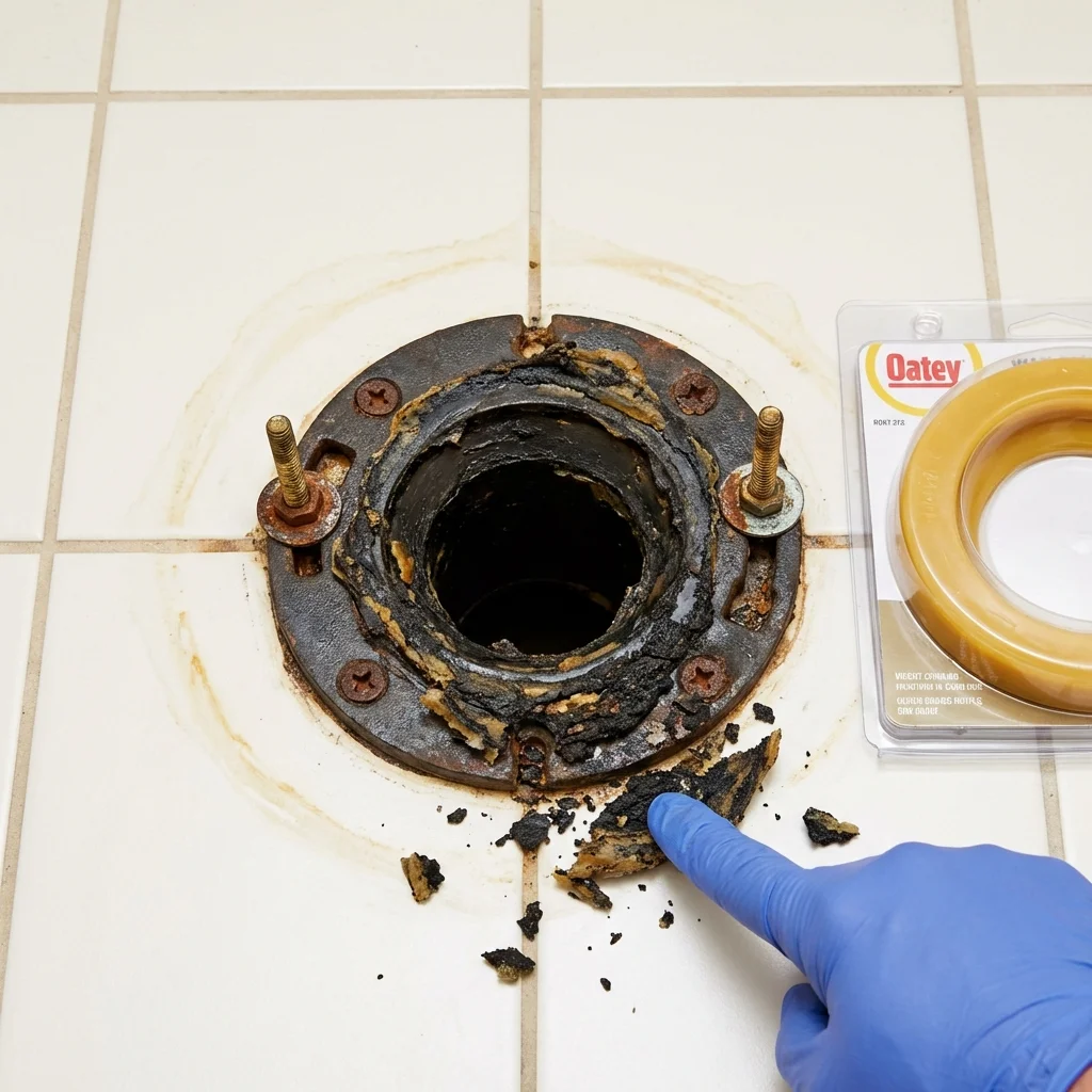 Failed wax ring showing water seepage at the base of a toilet in a Libertyville, IL home